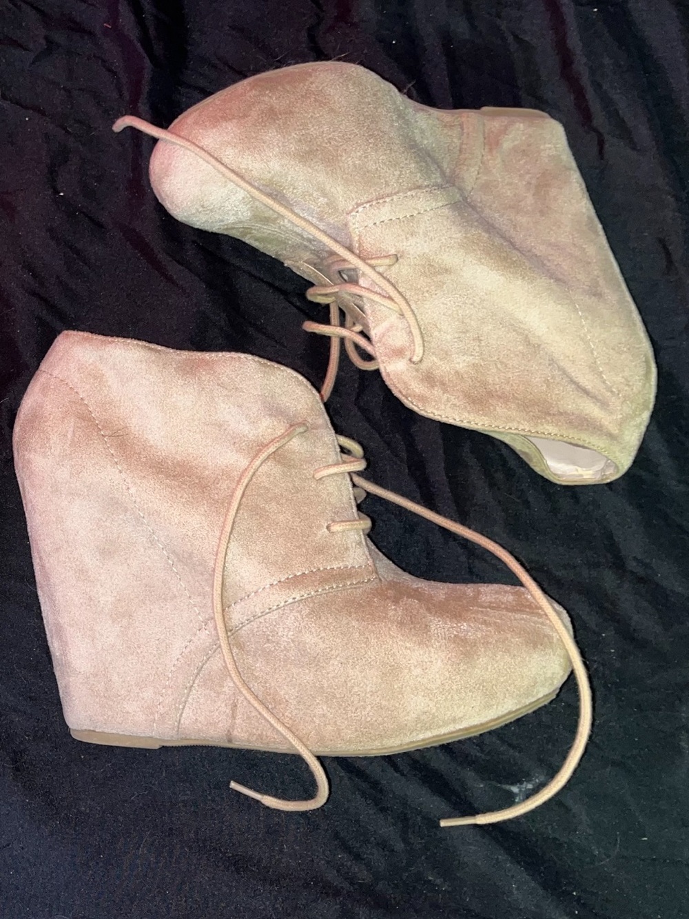 Rue21 Cream Suede Lace-Up Wedge Booties